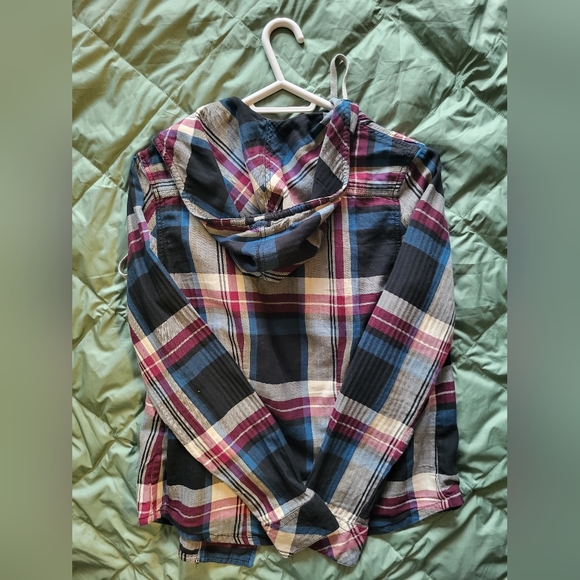 Early 2000s Allsaints Plaid Button up with Hood - Picture 3 of 4